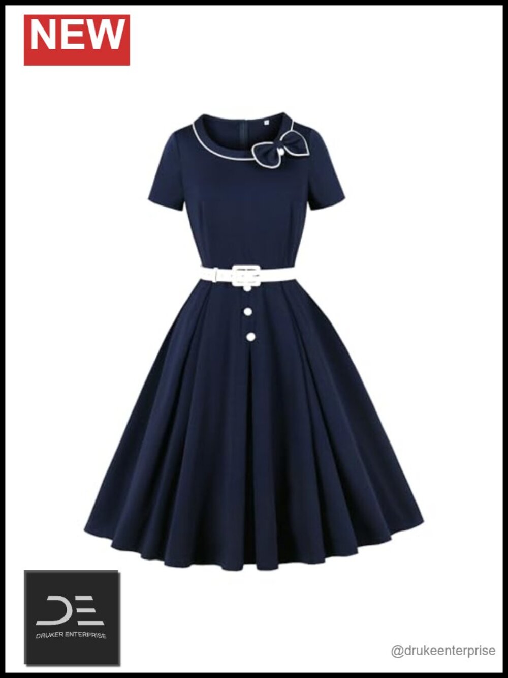 Short Sleeve Bow Neck Fit & Flare Formal Cocktail Work Dress